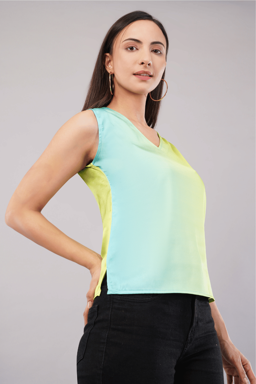 Greenish Ombre Printed Satin Top