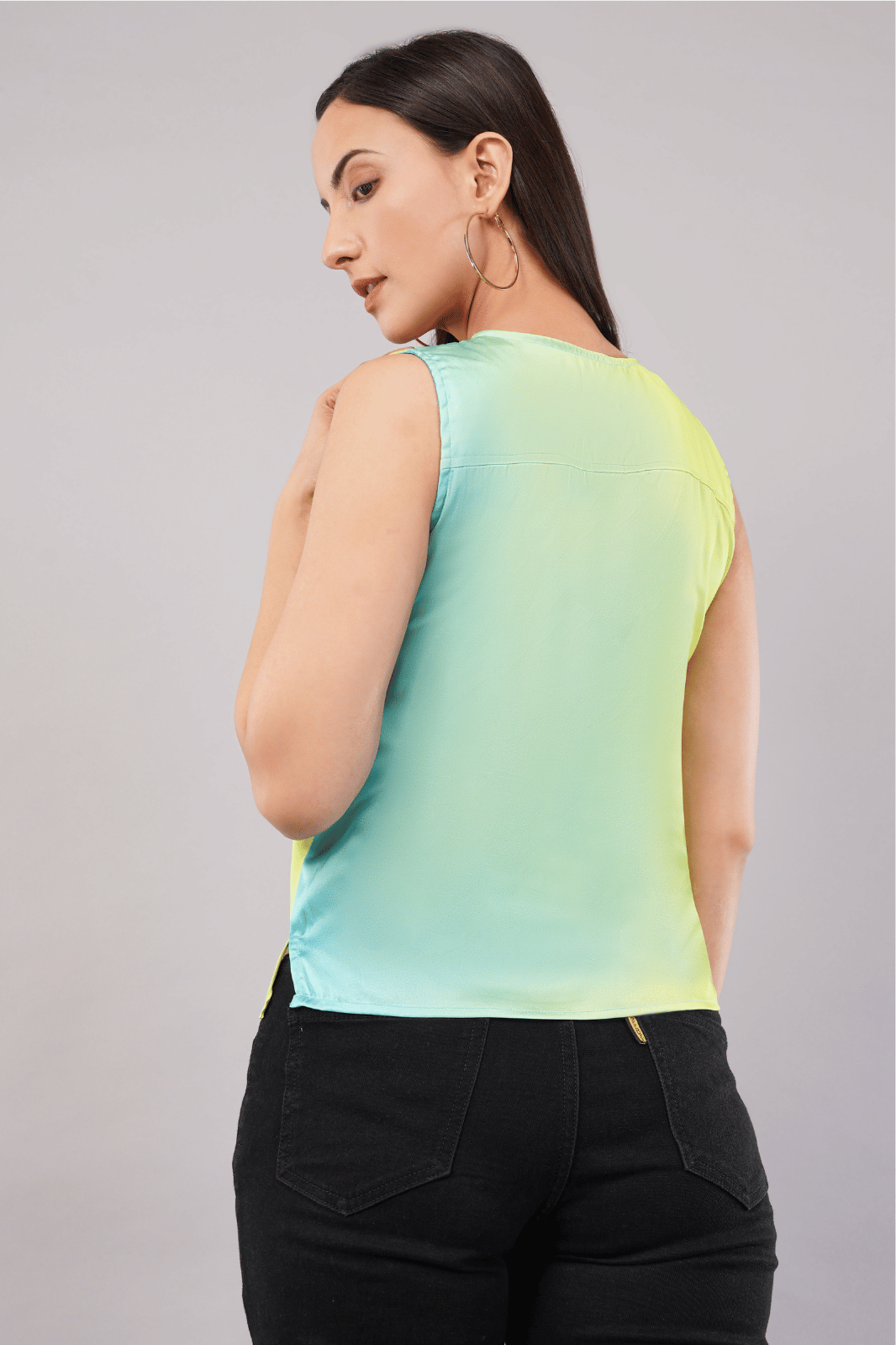 Greenish Ombre Printed Satin Top