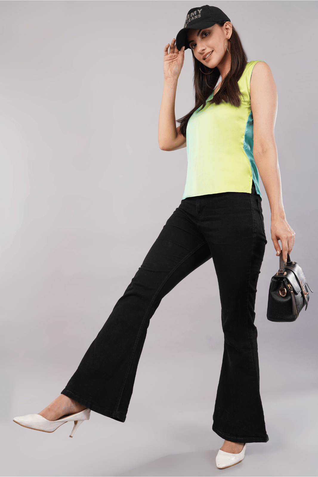 Greenish Ombre Printed Satin Top