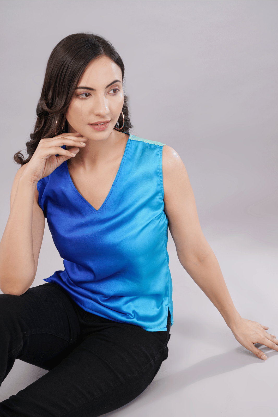 Bluish Ombre Printed Satin Top