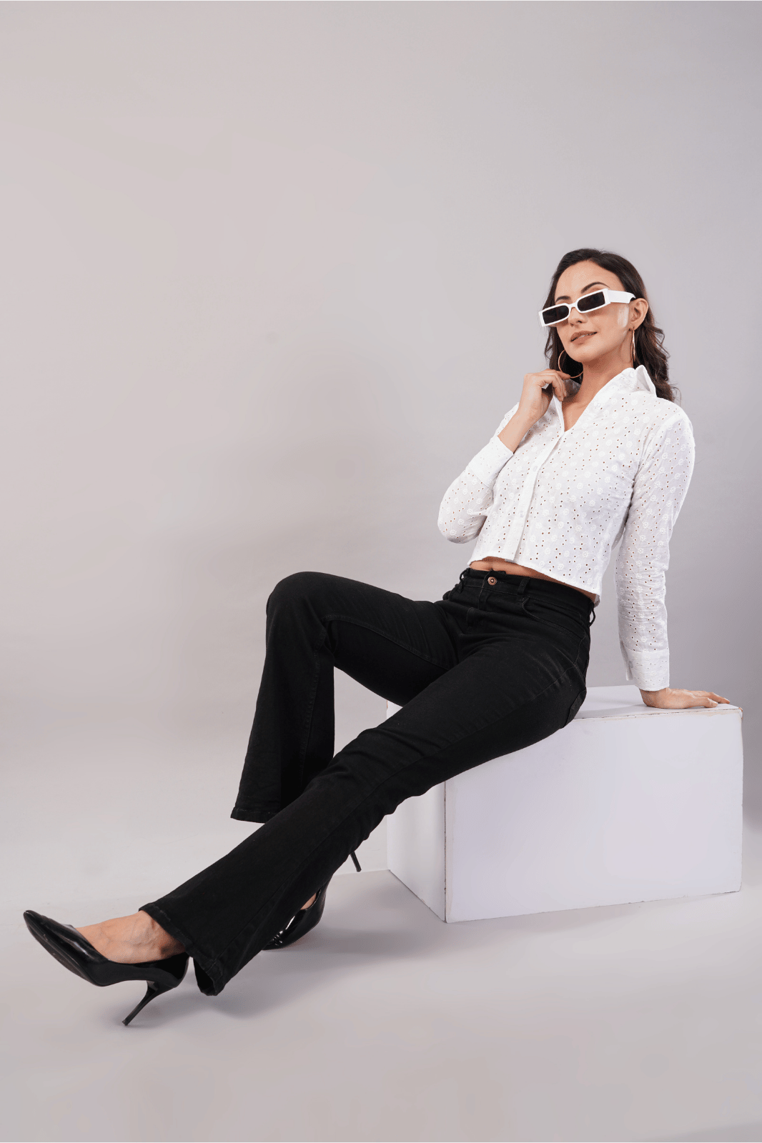 White Schiffli Cotton Shirt