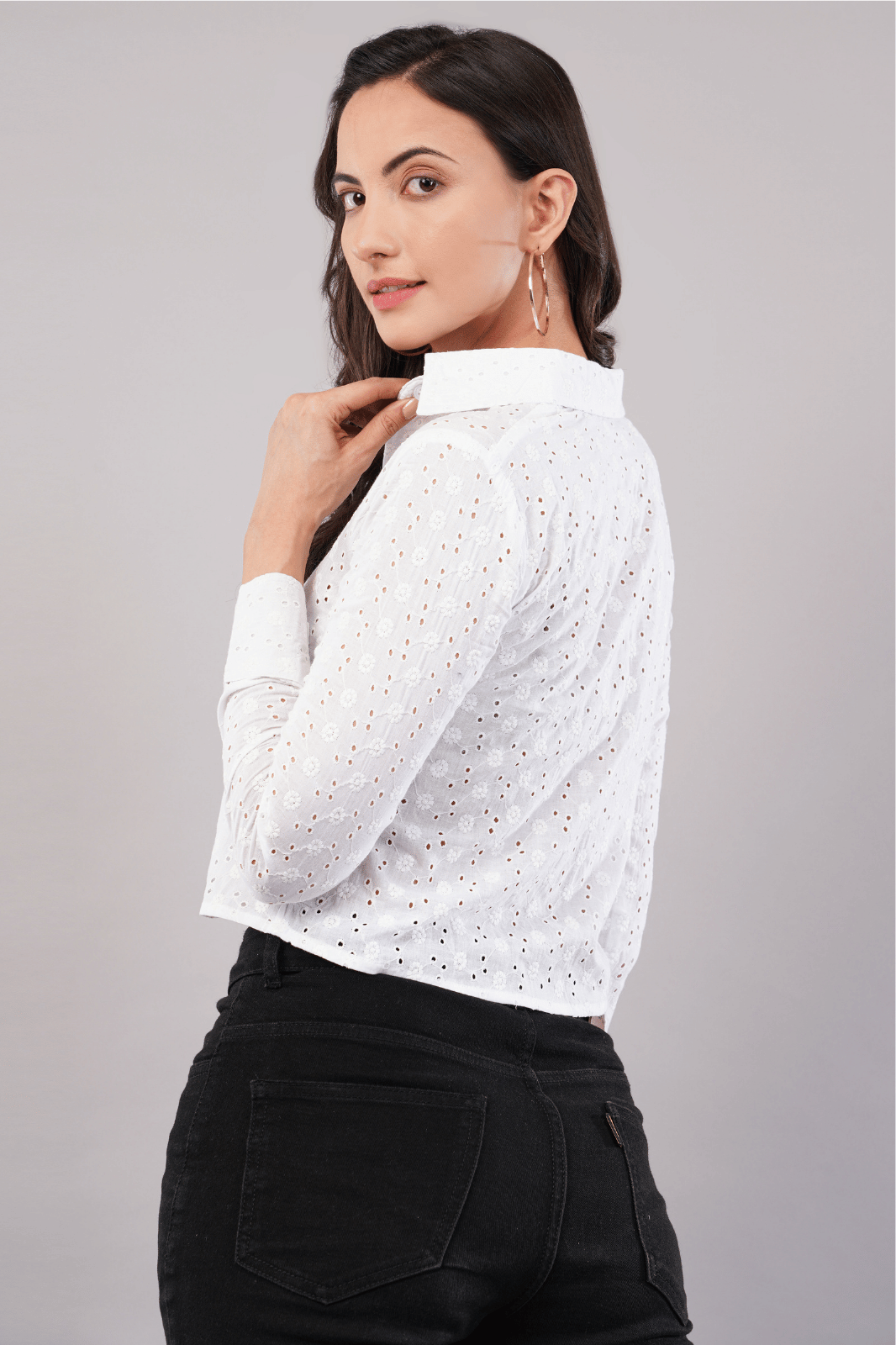 White Schiffli Cotton Shirt