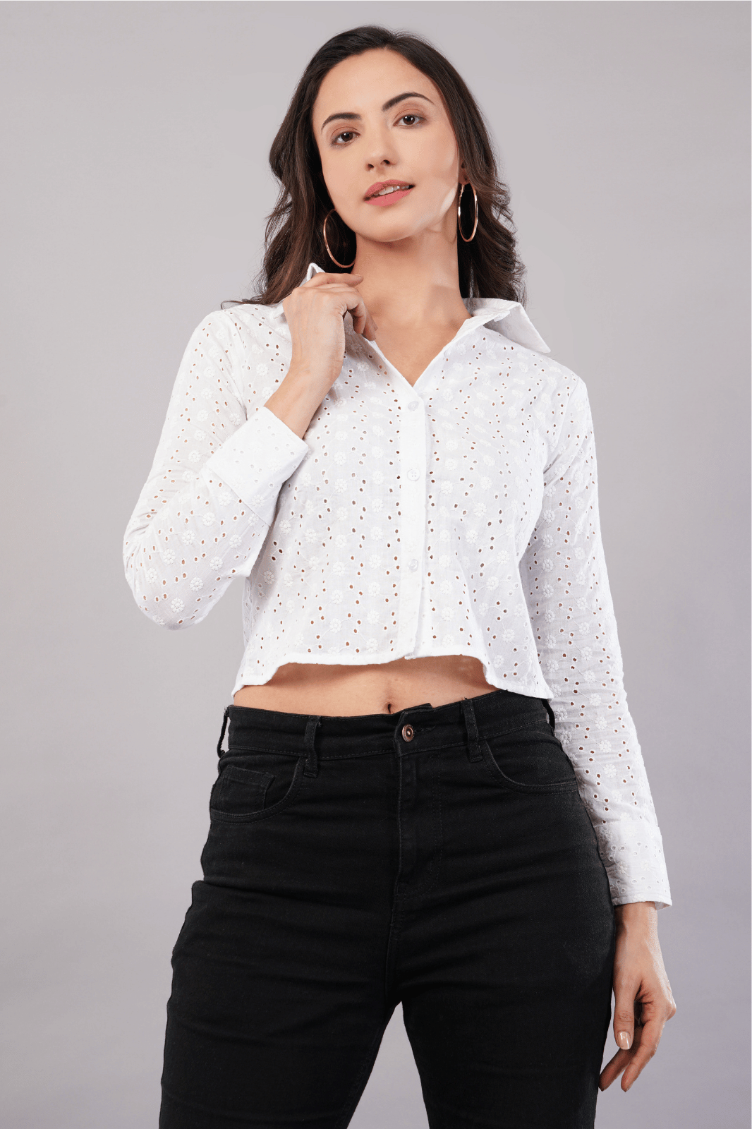 White Schiffli Cotton Shirt