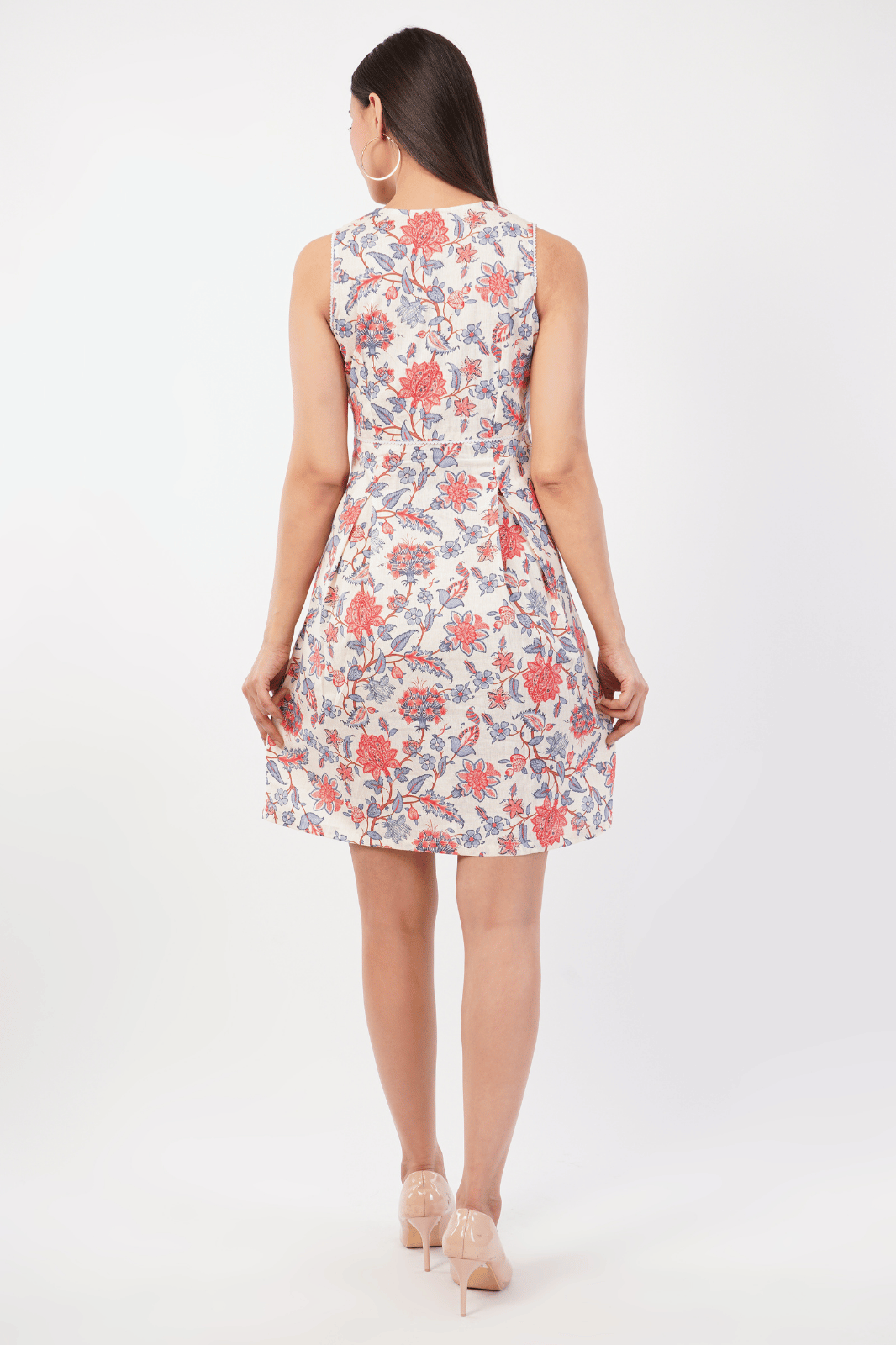 Printed Linen Cotton Fit & Flare Dress