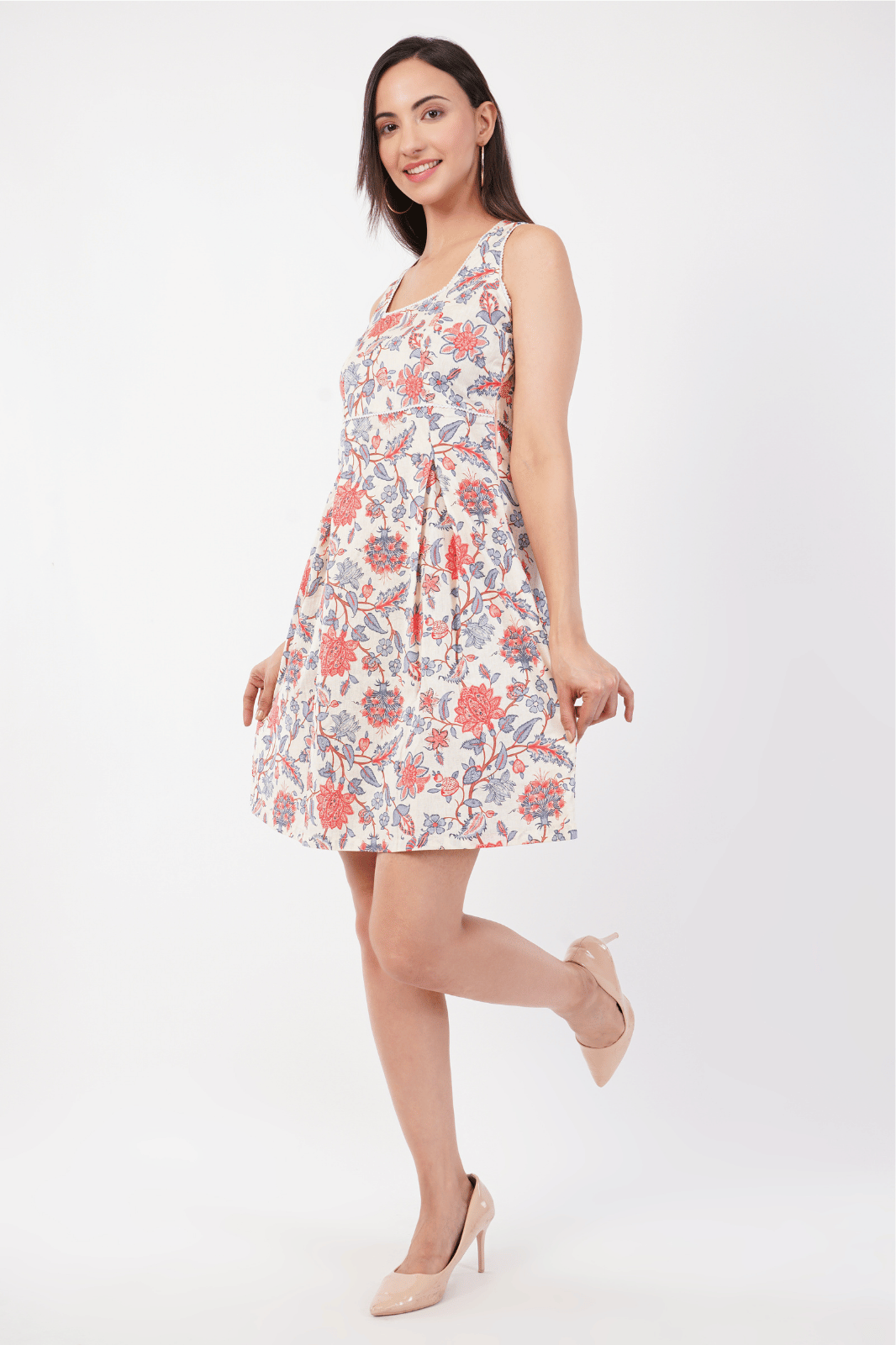 Printed Linen Cotton Fit & Flare Dress
