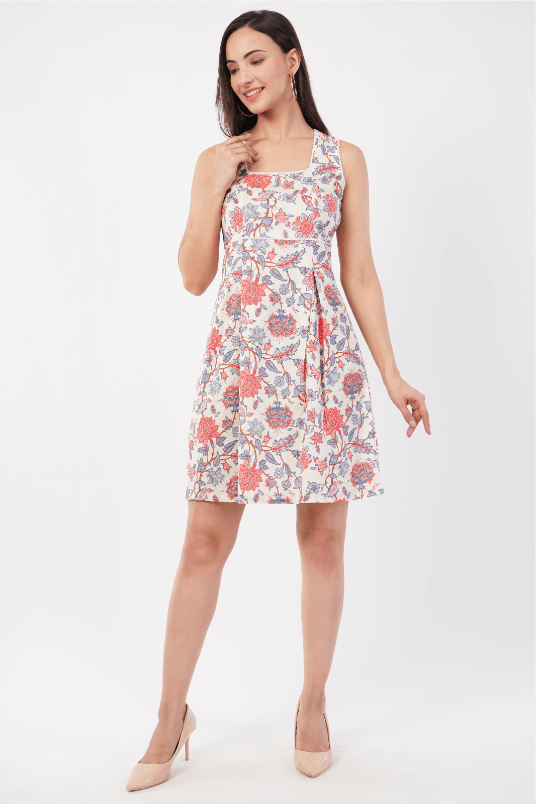 Printed Linen Cotton Fit & Flare Dress
