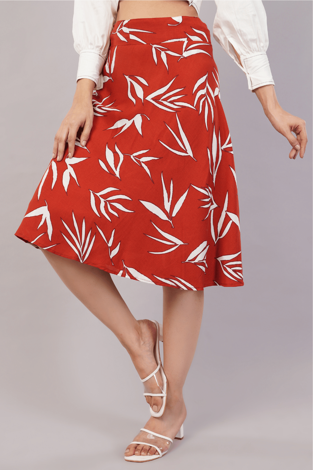 Brown Flowy Knee-Length Wrap Skirt in Premium Rayon