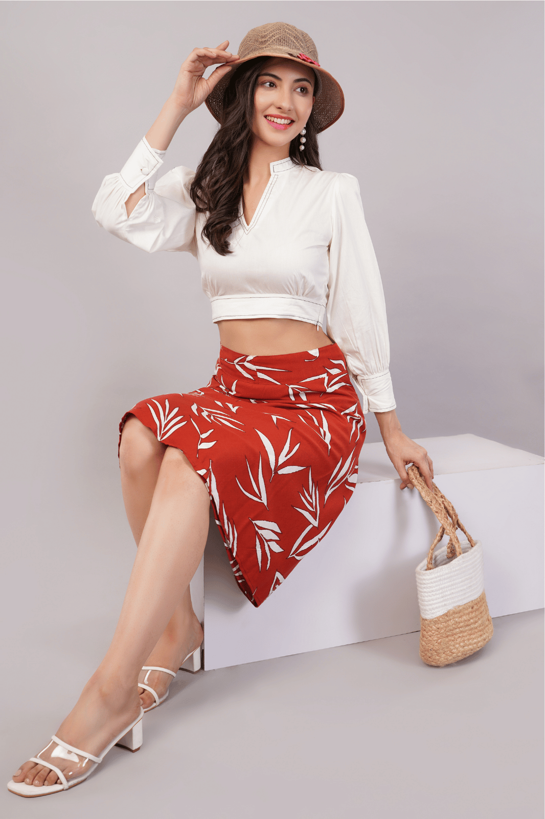 Brown Flowy Knee-Length Wrap Skirt in Premium Rayon