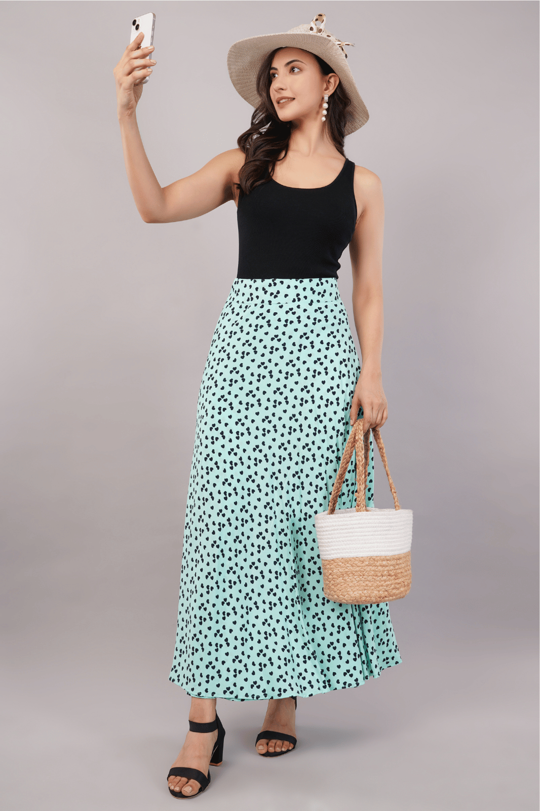 Green Heart Maxi-Length Wrap Skirt in Premium Rayon