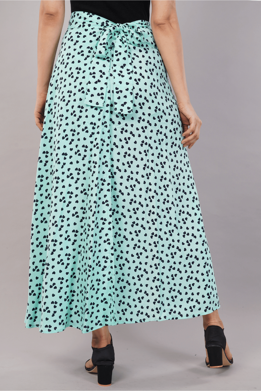 Green Heart Maxi-Length Wrap Skirt in Premium Rayon
