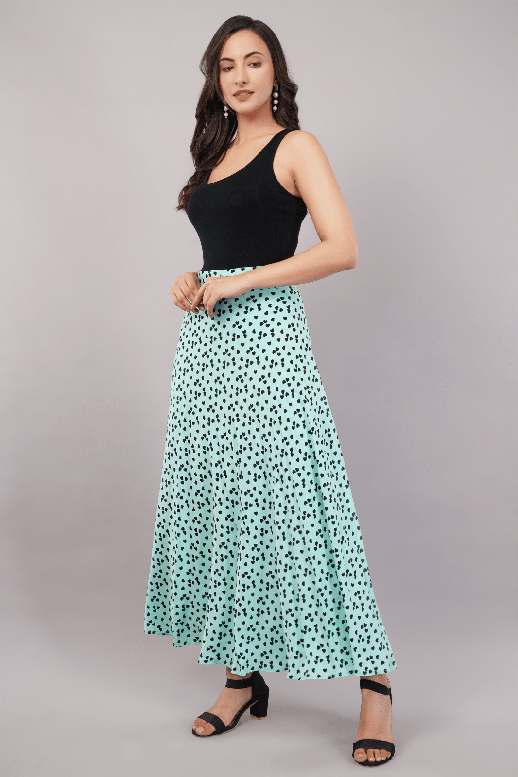 Green Heart Maxi-Length Wrap Skirt in Premium Rayon