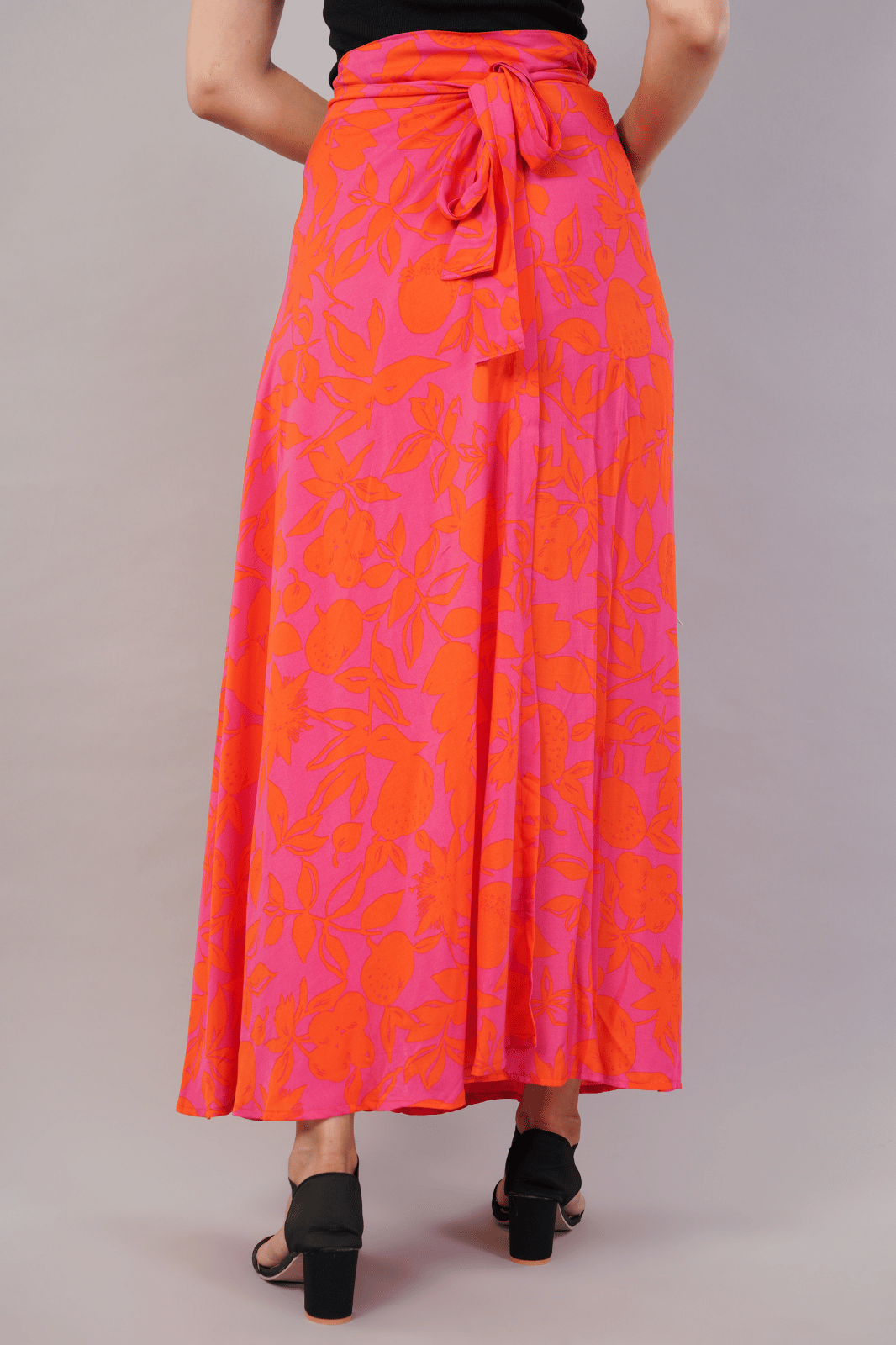 Red Maxi-Length Wrap Skirt in Premium Rayon