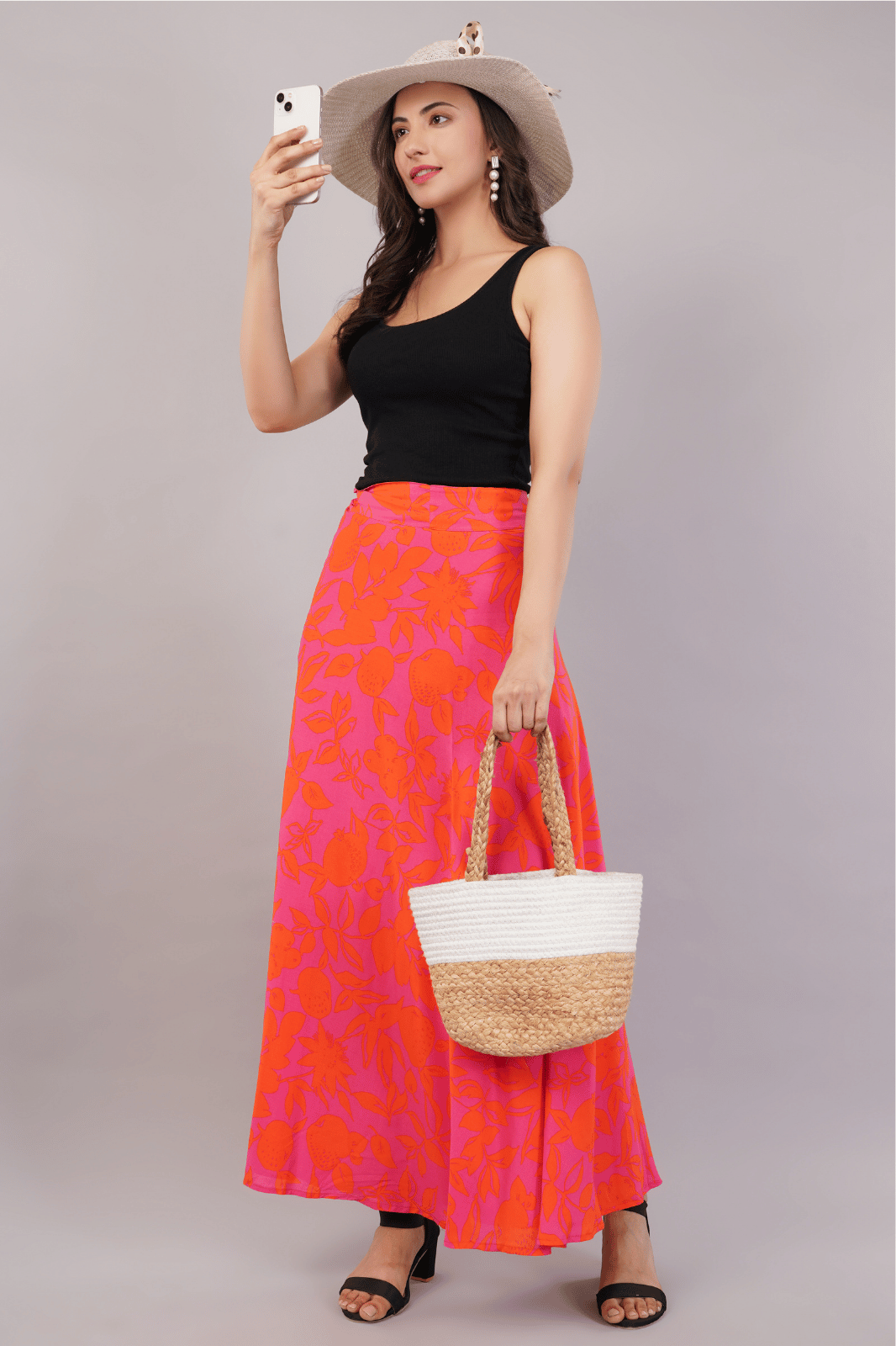 Red Maxi-Length Wrap Skirt in Premium Rayon