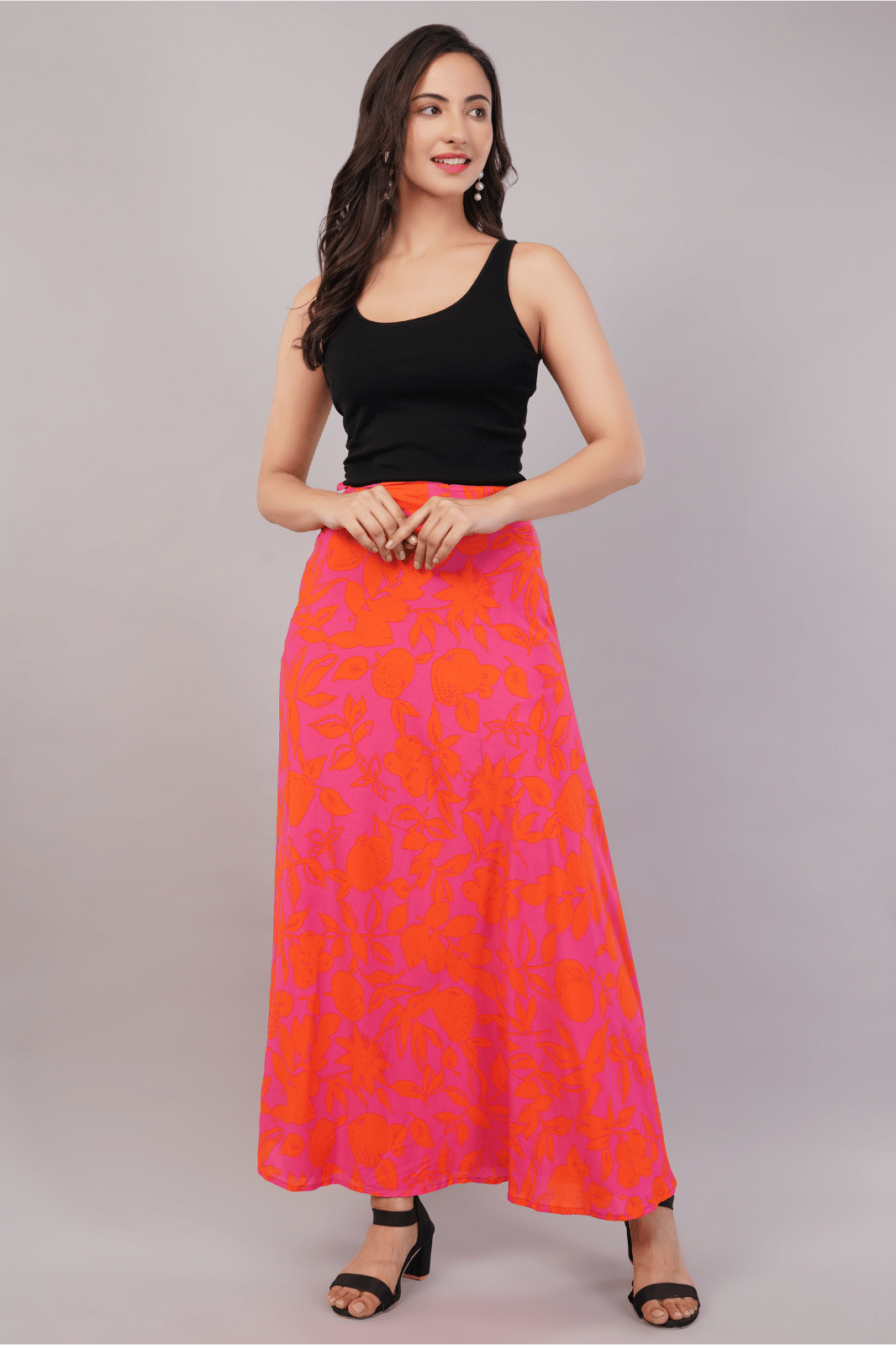Red Maxi-Length Wrap Skirt in Premium Rayon