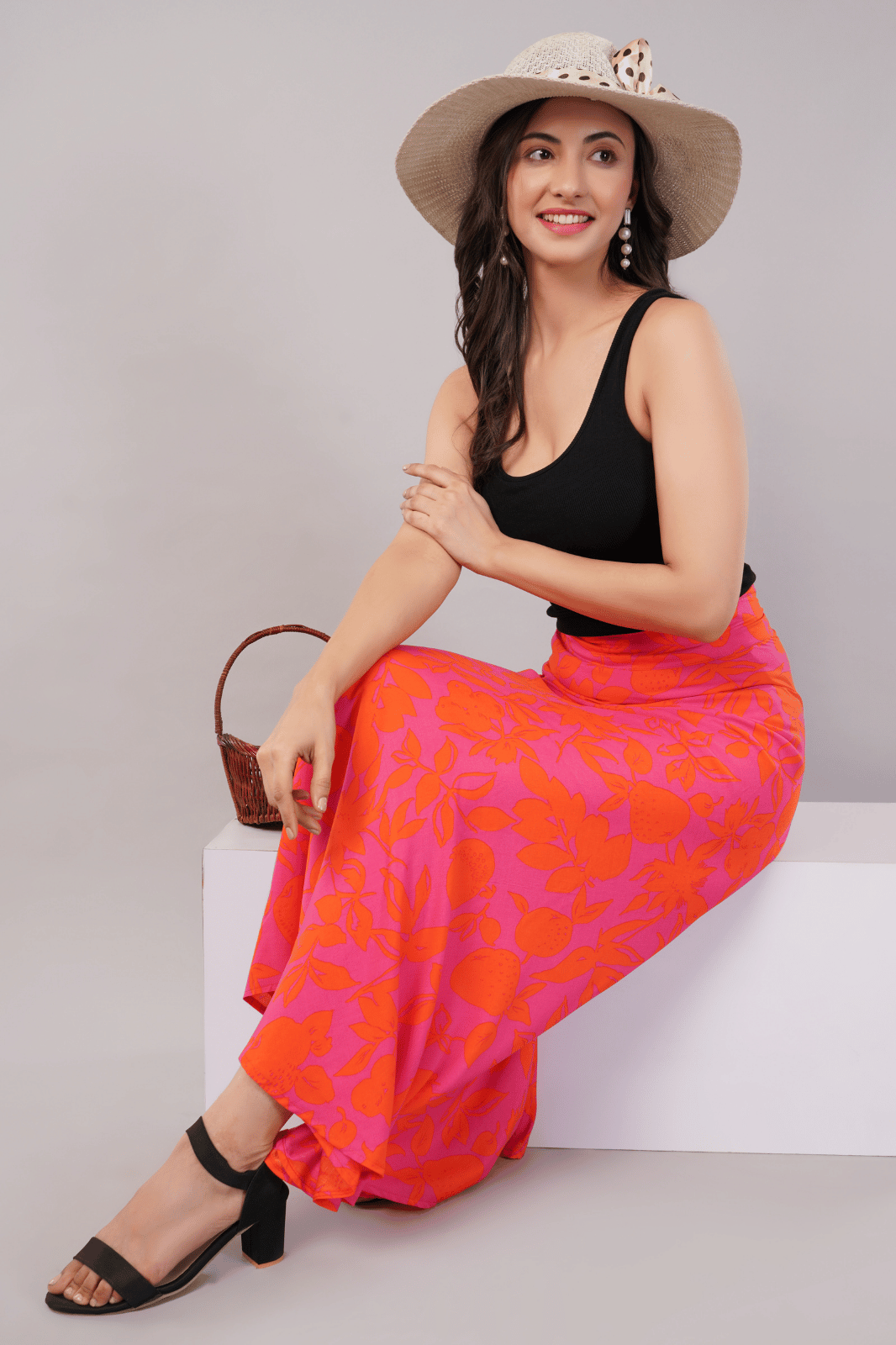 Red Maxi-Length Wrap Skirt in Premium Rayon