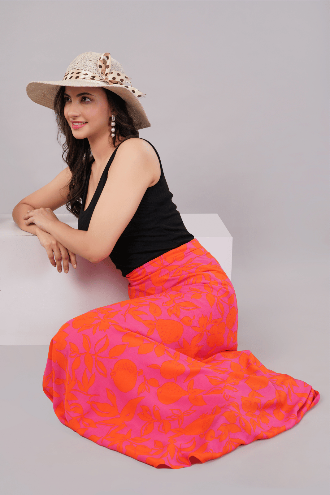 Red Maxi-Length Wrap Skirt in Premium Rayon