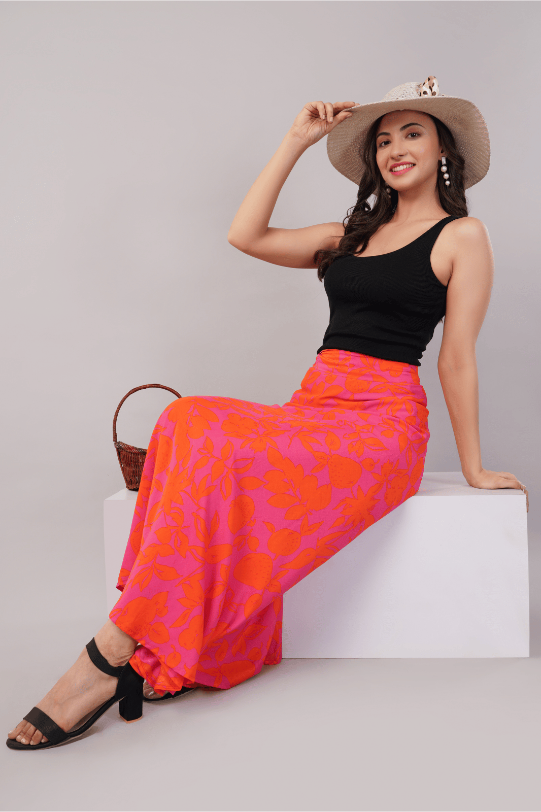 Red Maxi-Length Wrap Skirt in Premium Rayon