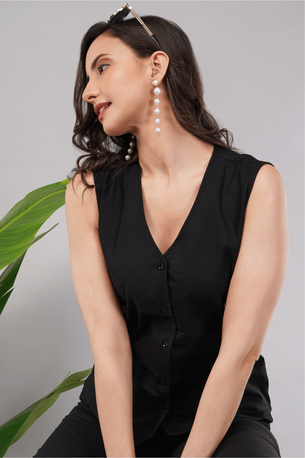 Black Linen Cotton Waistcoat Co-ord Set