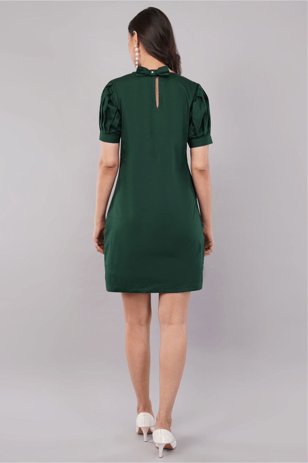 Emerald Green Sheath Dress with Lace & Bow Detail