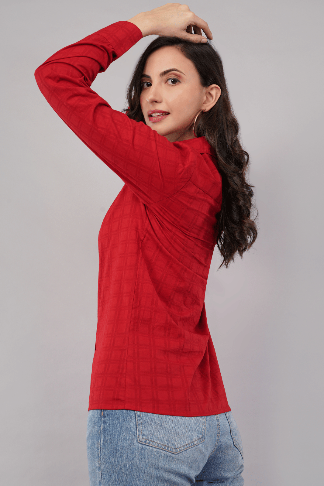 Red Linen Cotton Full-Sleeve Shirt