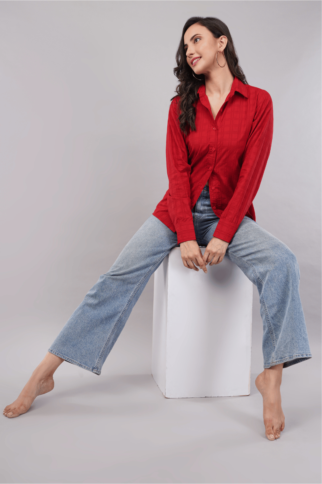 Red Linen Cotton Full-Sleeve Shirt