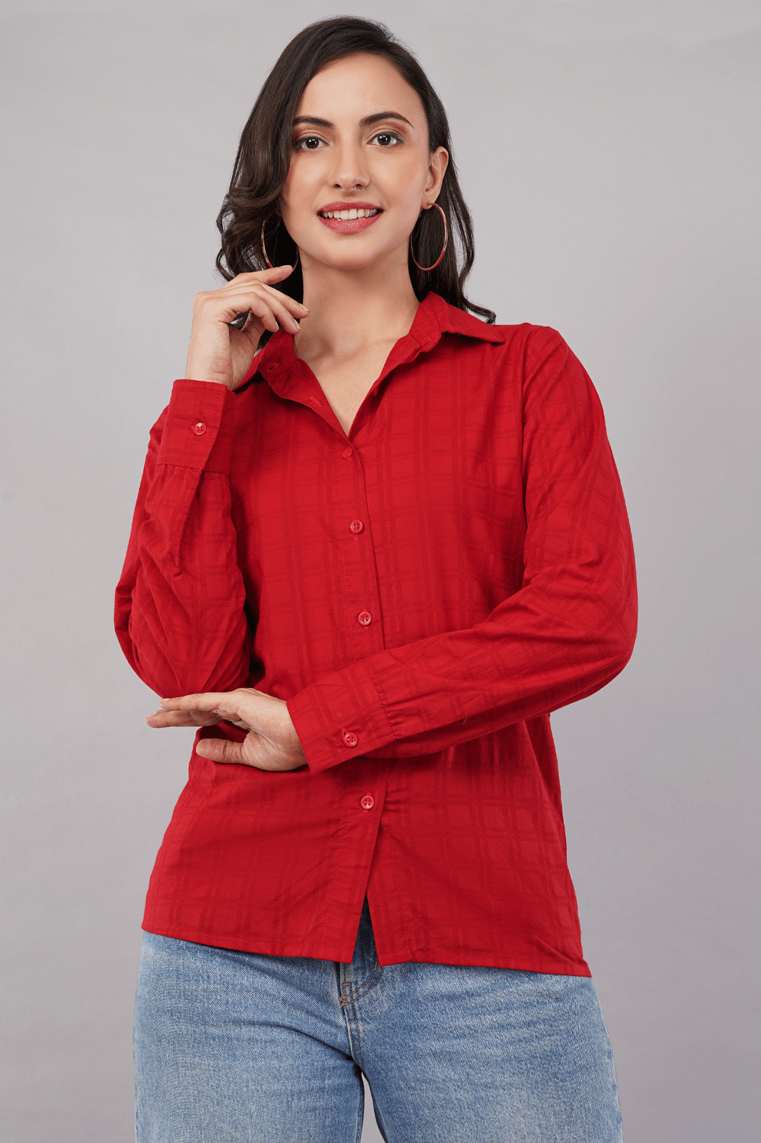 Red Linen Cotton Full-Sleeve Shirt