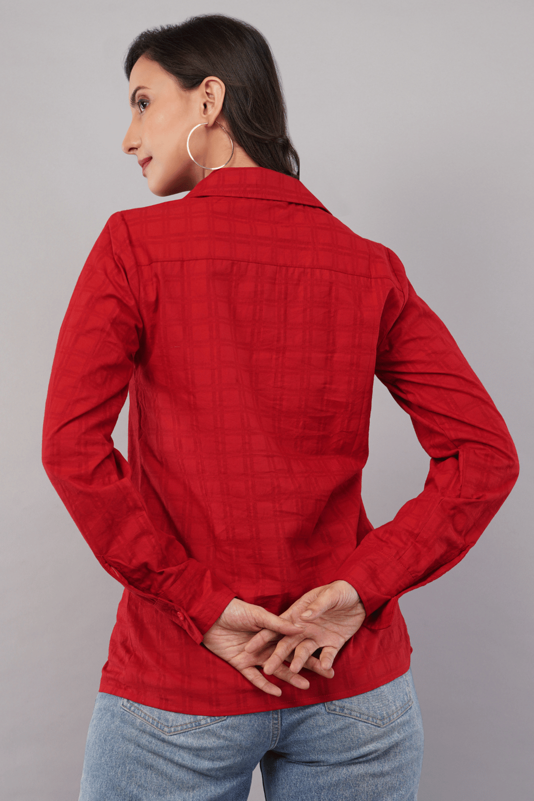 Red Linen Cotton Full-Sleeve Shirt