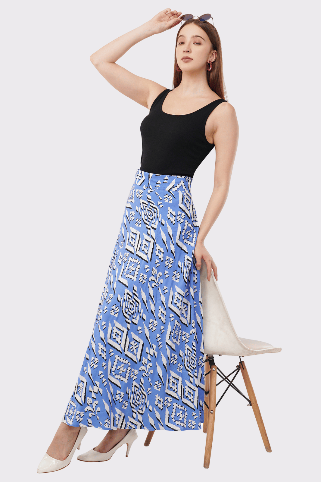 Blue Maxi-Length Wrap Skirt in Premium Rayon