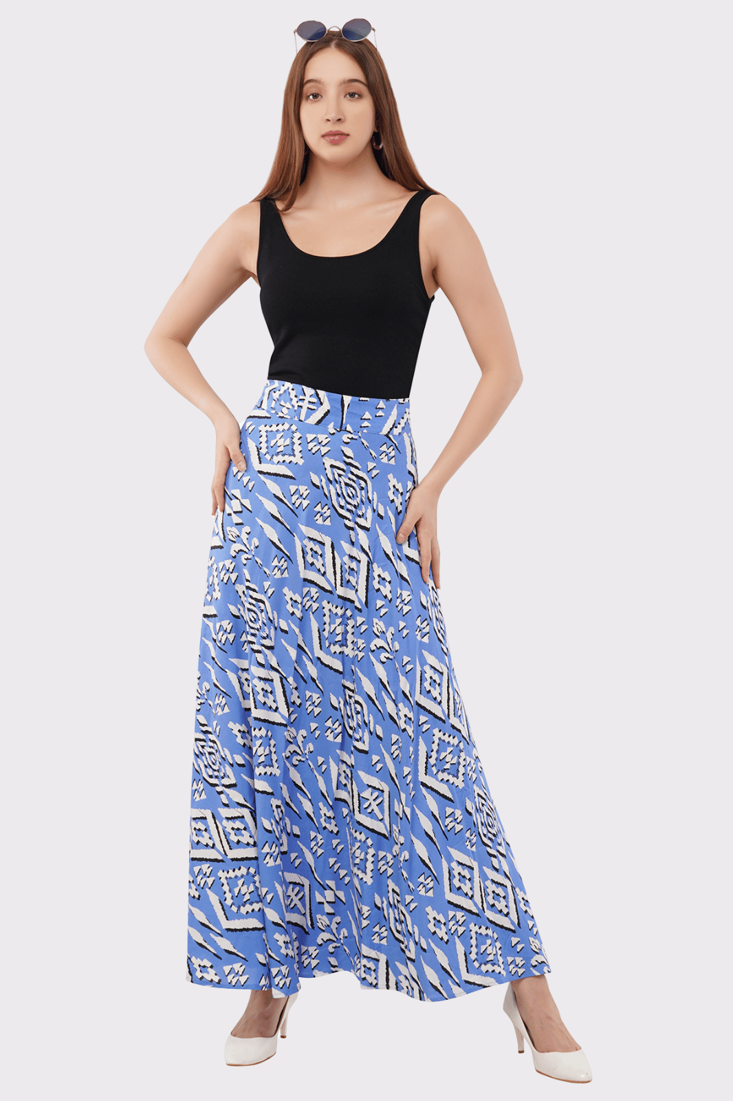 Blue Maxi-Length Wrap Skirt in Premium Rayon