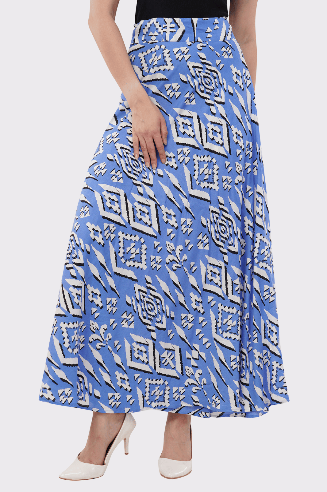 Blue Maxi-Length Wrap Skirt in Premium Rayon