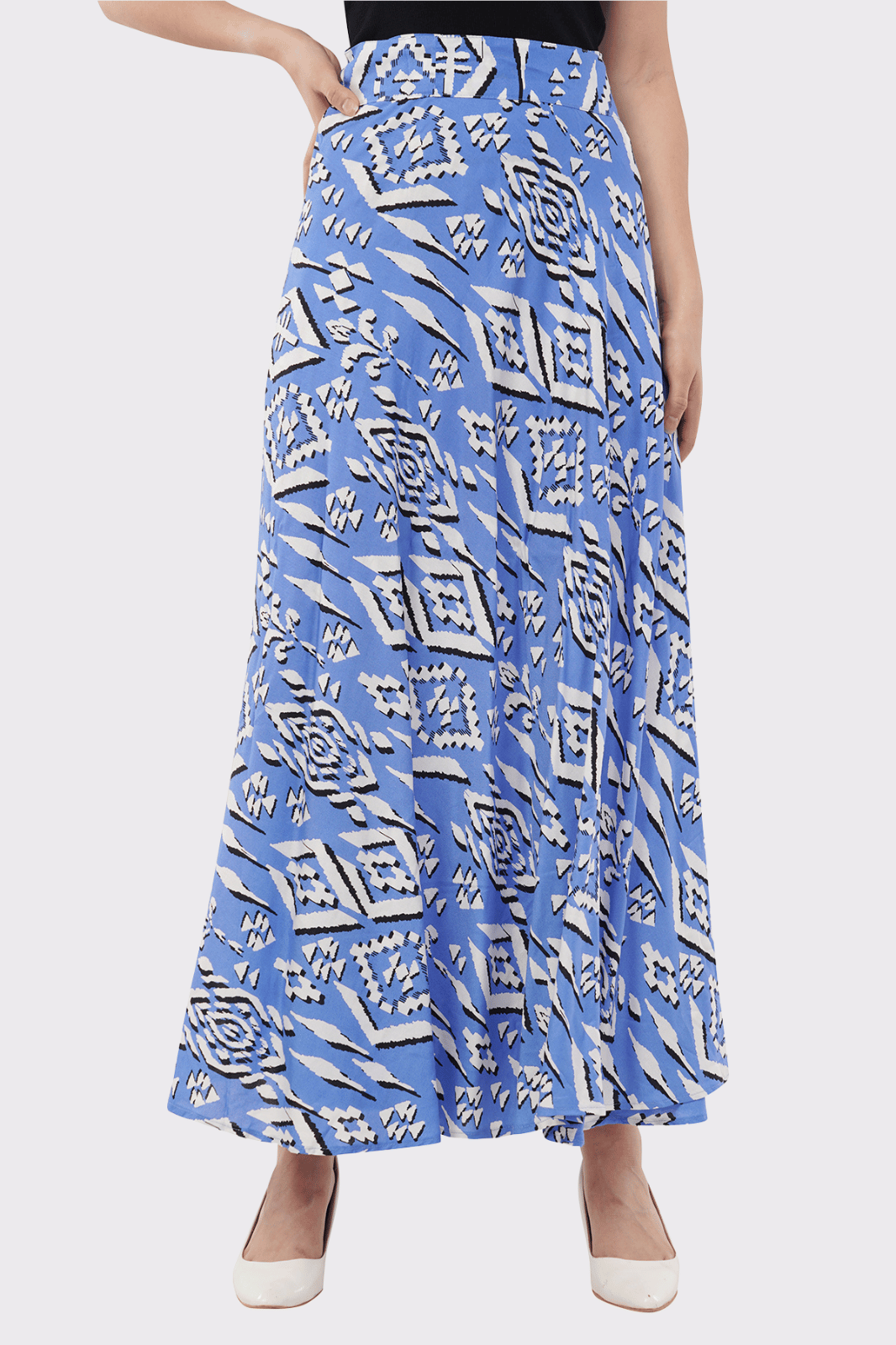 Blue Maxi-Length Wrap Skirt in Premium Rayon