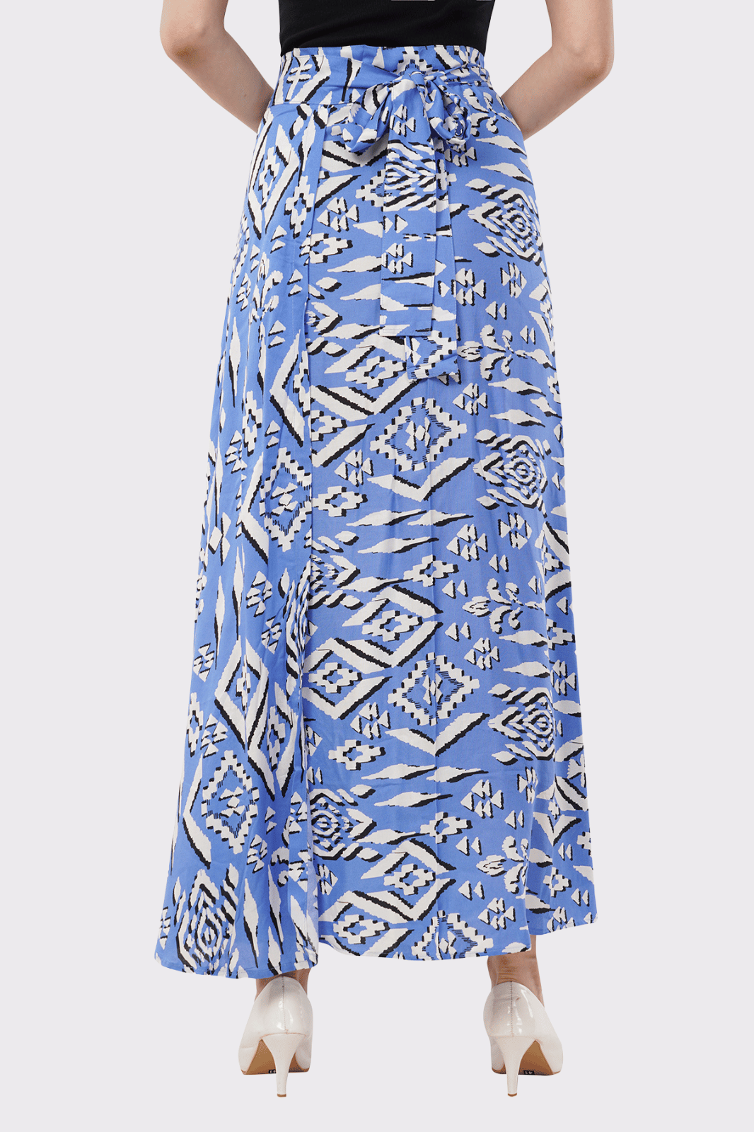 Blue Maxi-Length Wrap Skirt in Premium Rayon