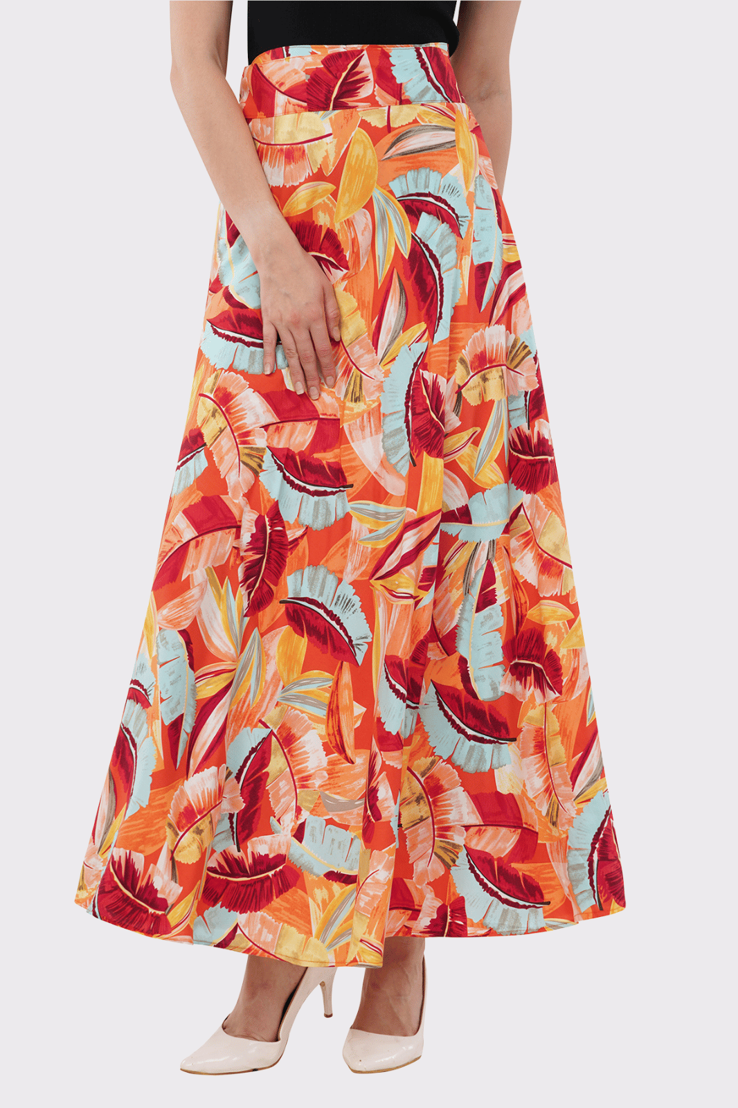Tropical Maxi-Length Wrap Skirt in Premium Rayon