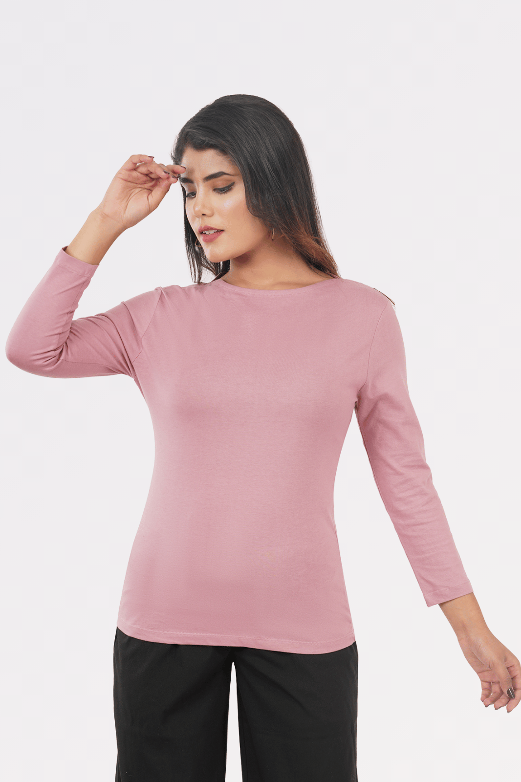 Mauve Cotton Boat Neck Top