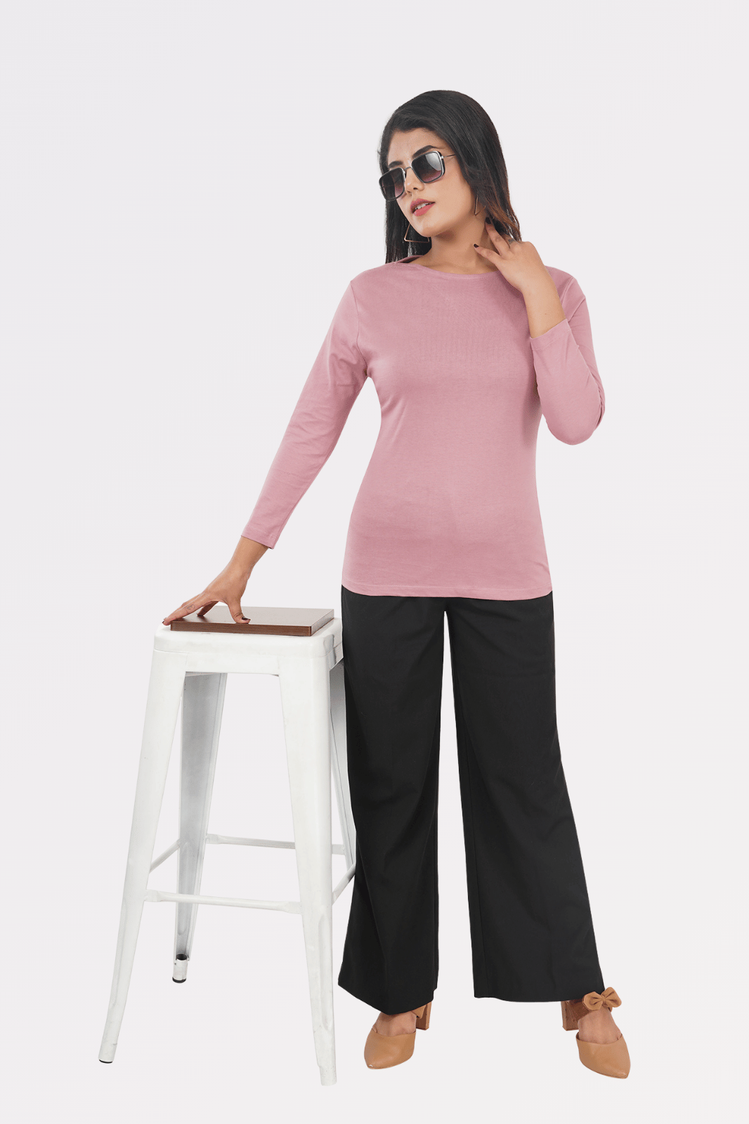 Mauve Cotton Boat Neck Top