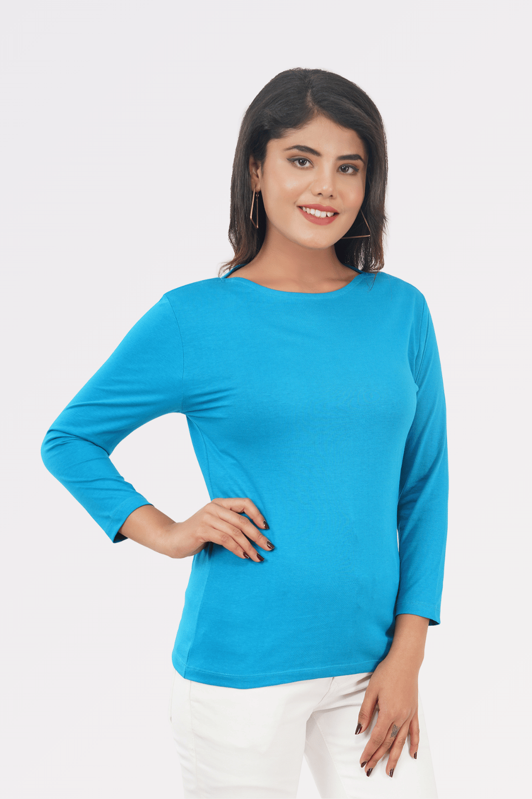 Cerulean Blue Cotton Boat Neck Top