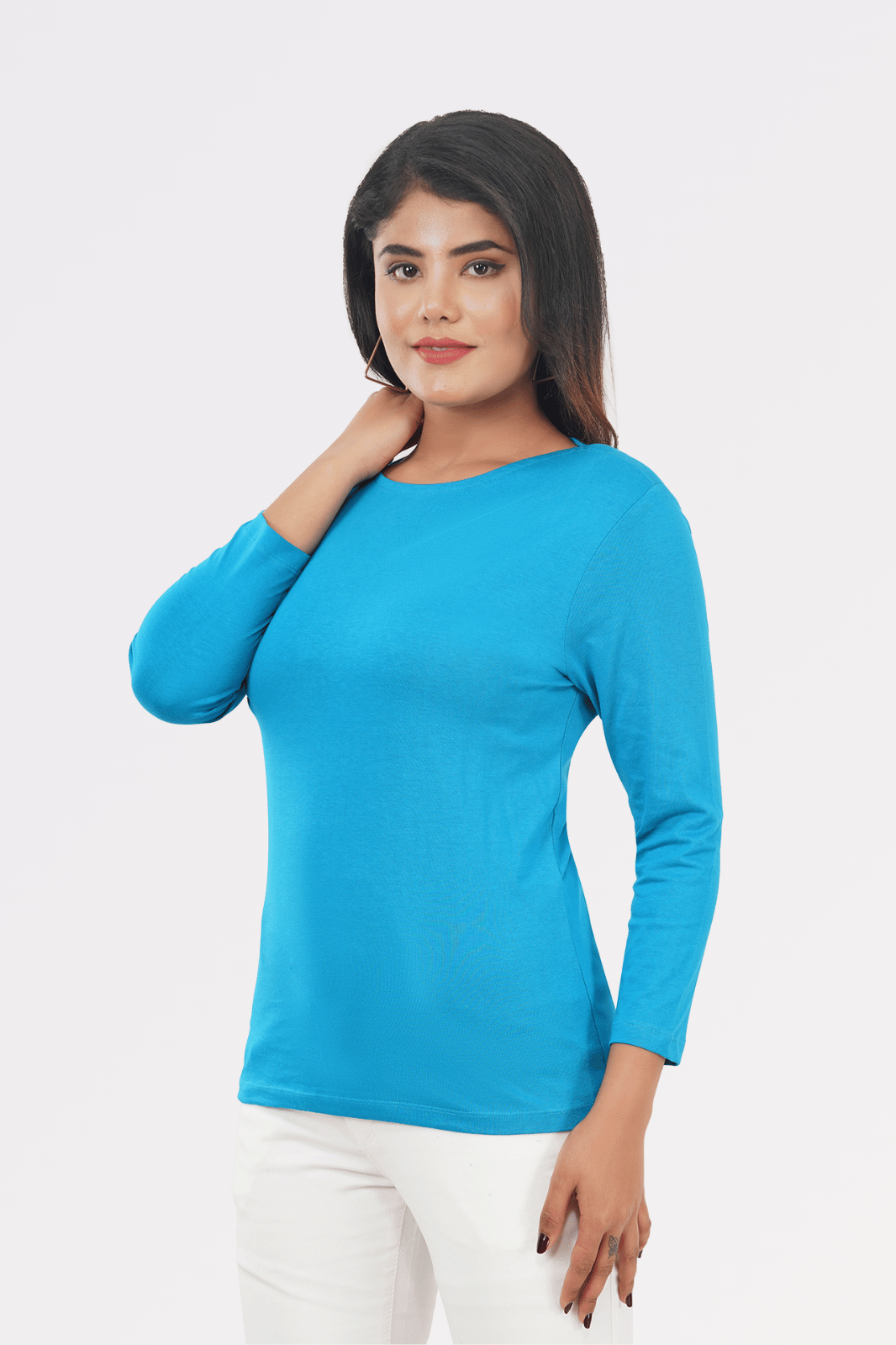 Cerulean Blue Cotton Boat Neck Top