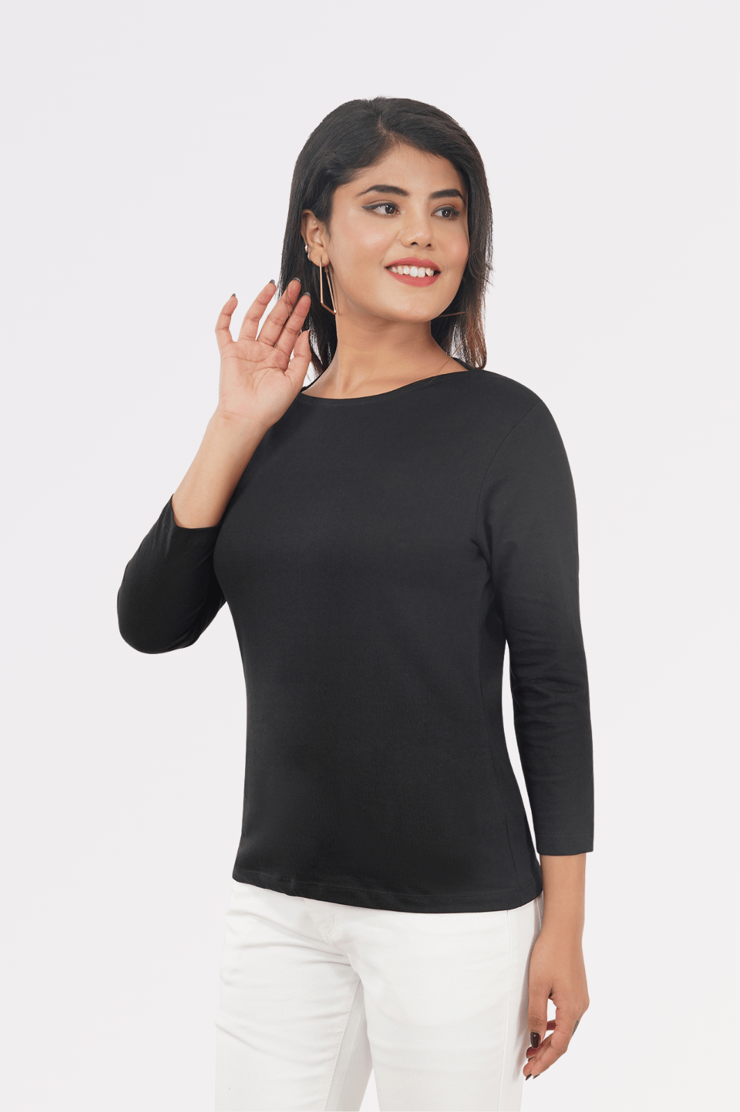 Black Cotton Boat Neck Top