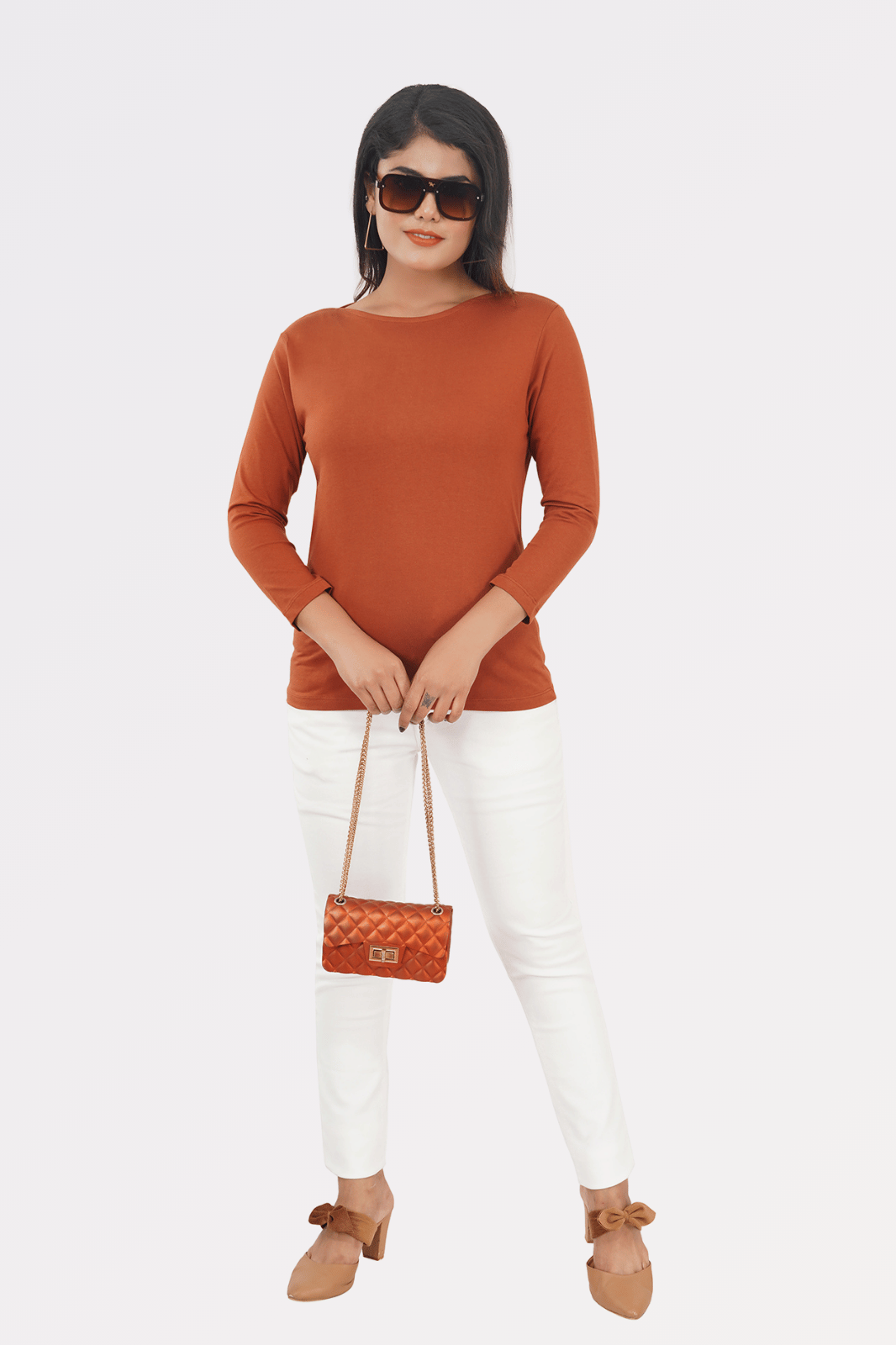 Nutmeg Brown Cotton Boat Neck Top