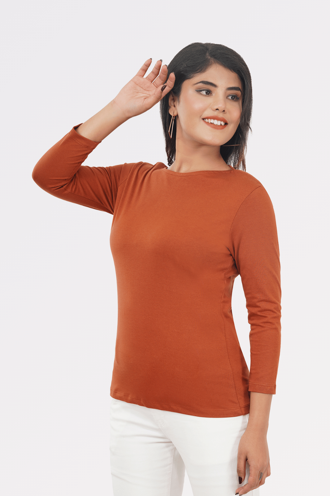 Nutmeg Brown Cotton Boat Neck Top