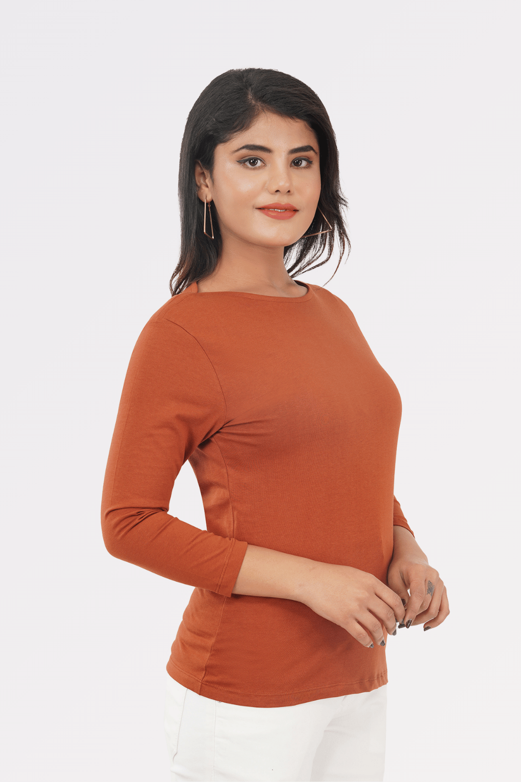 Nutmeg Brown Cotton Boat Neck Top
