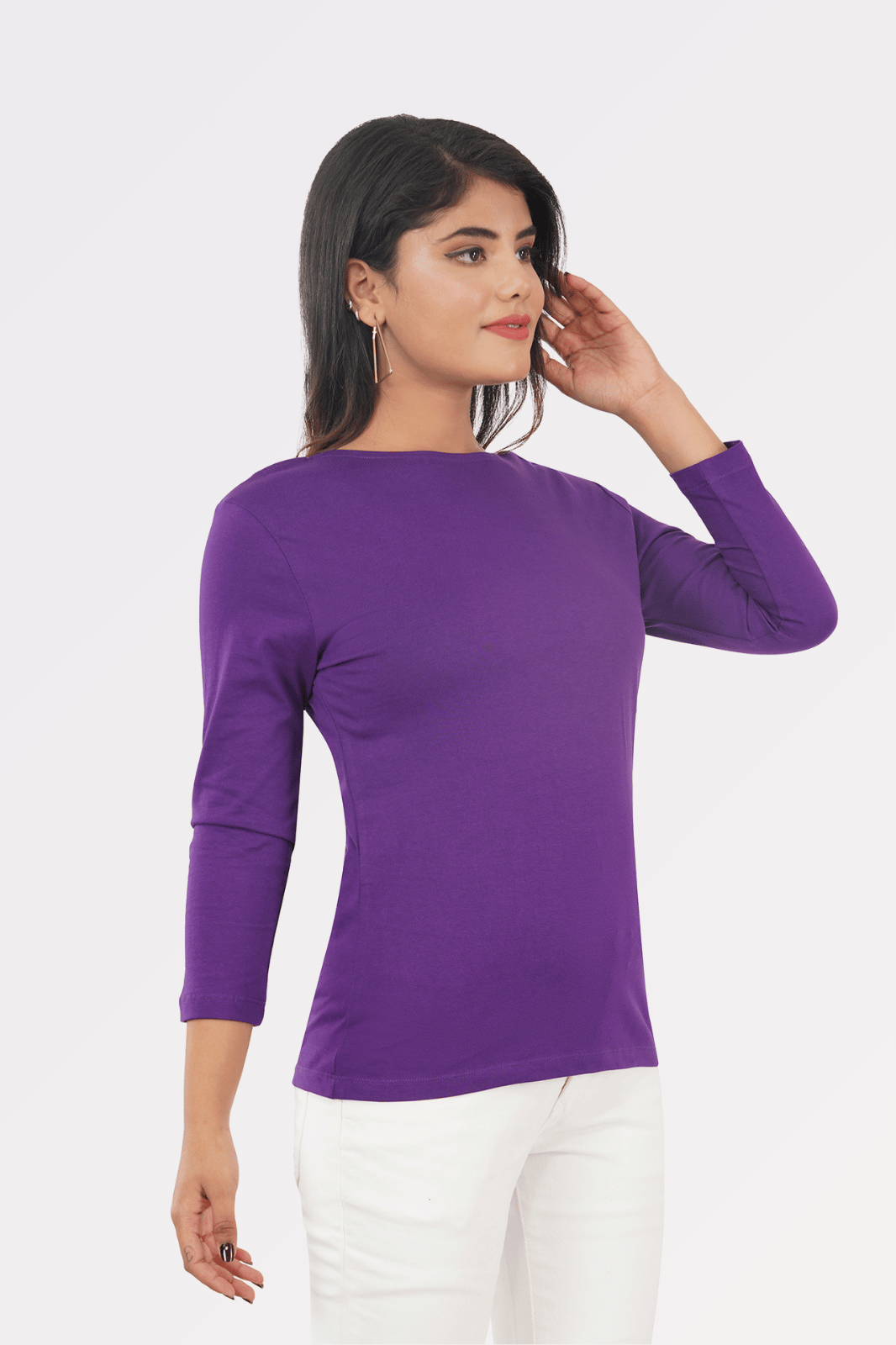 Purple Cotton Boat Neck Top