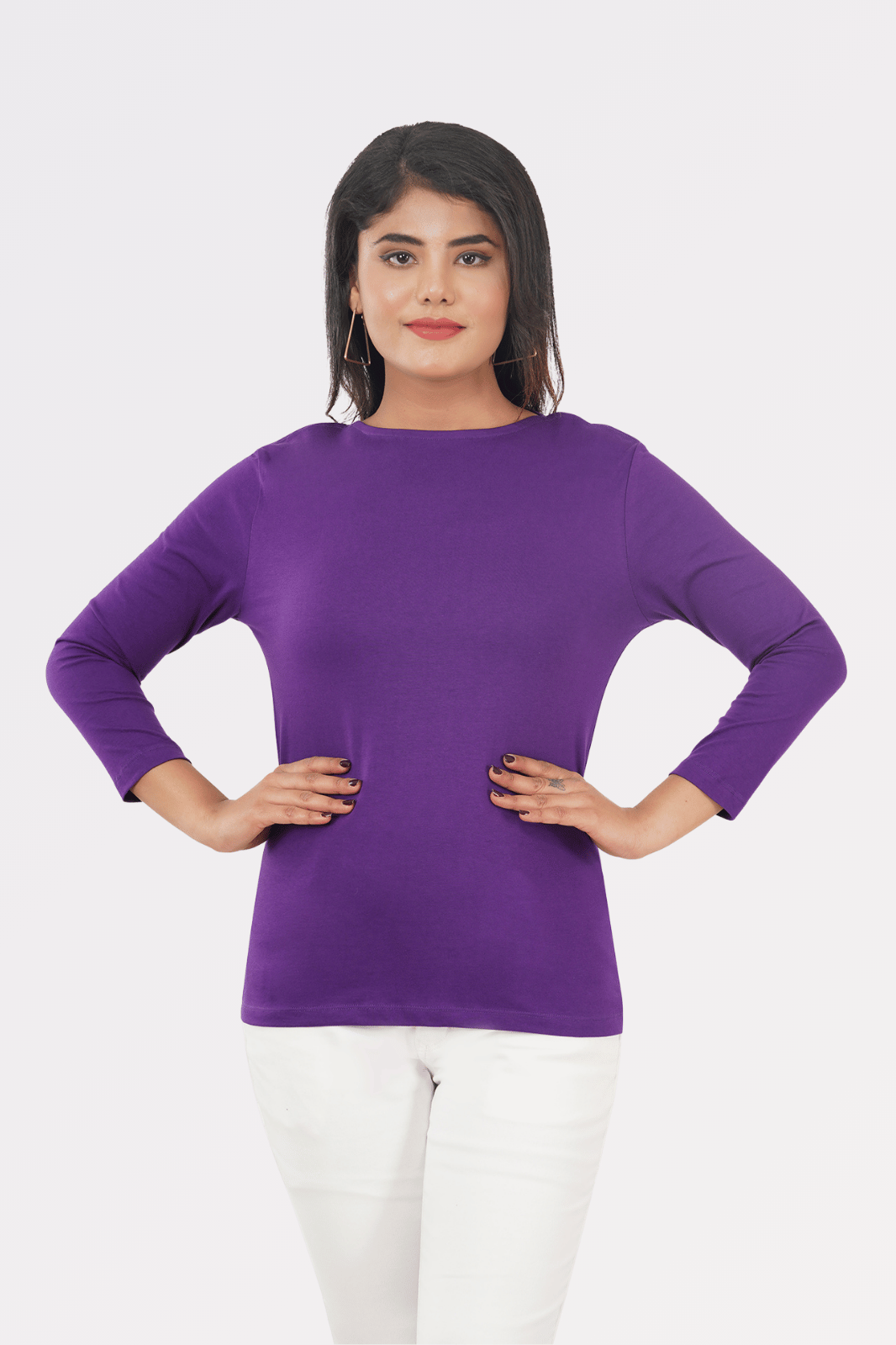 Purple Cotton Boat Neck Top