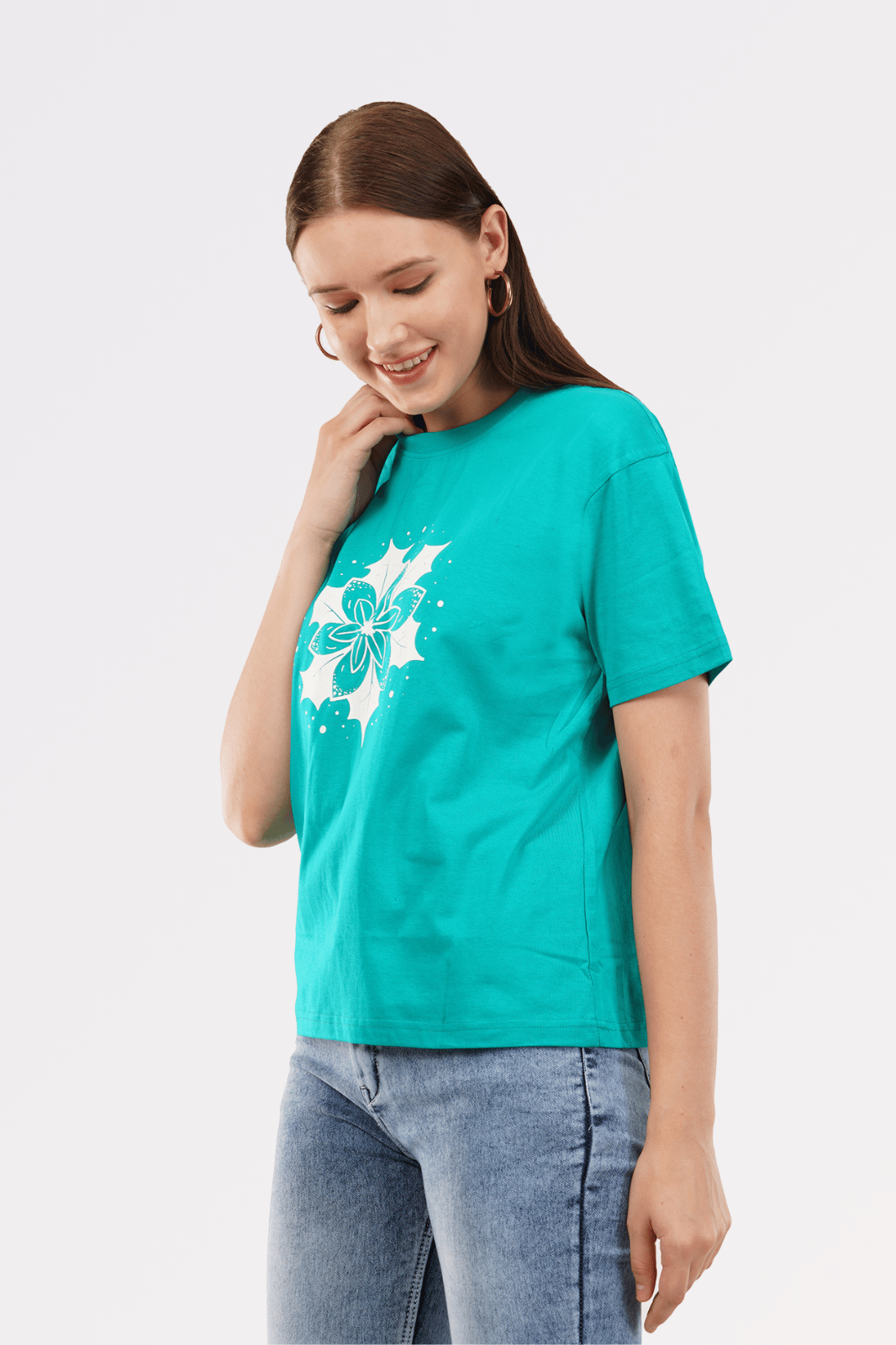 Green Cotton Boxy Fit Printed T-Shirt