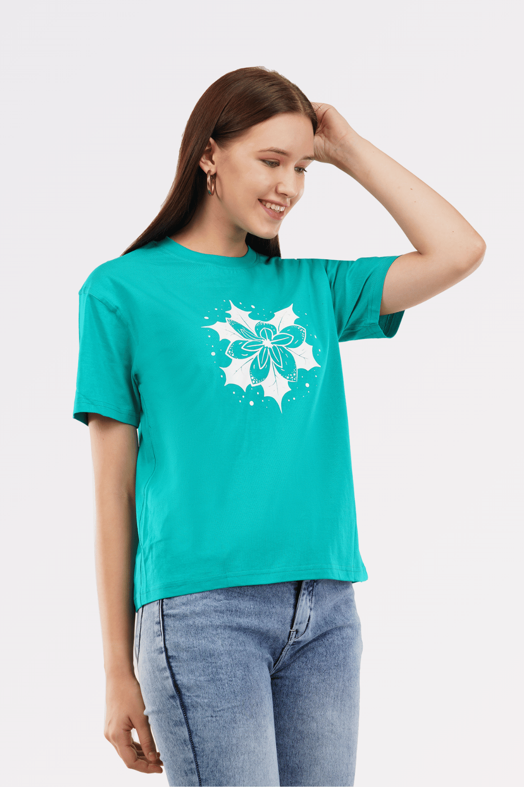 Green Cotton Boxy Fit Printed T-Shirt