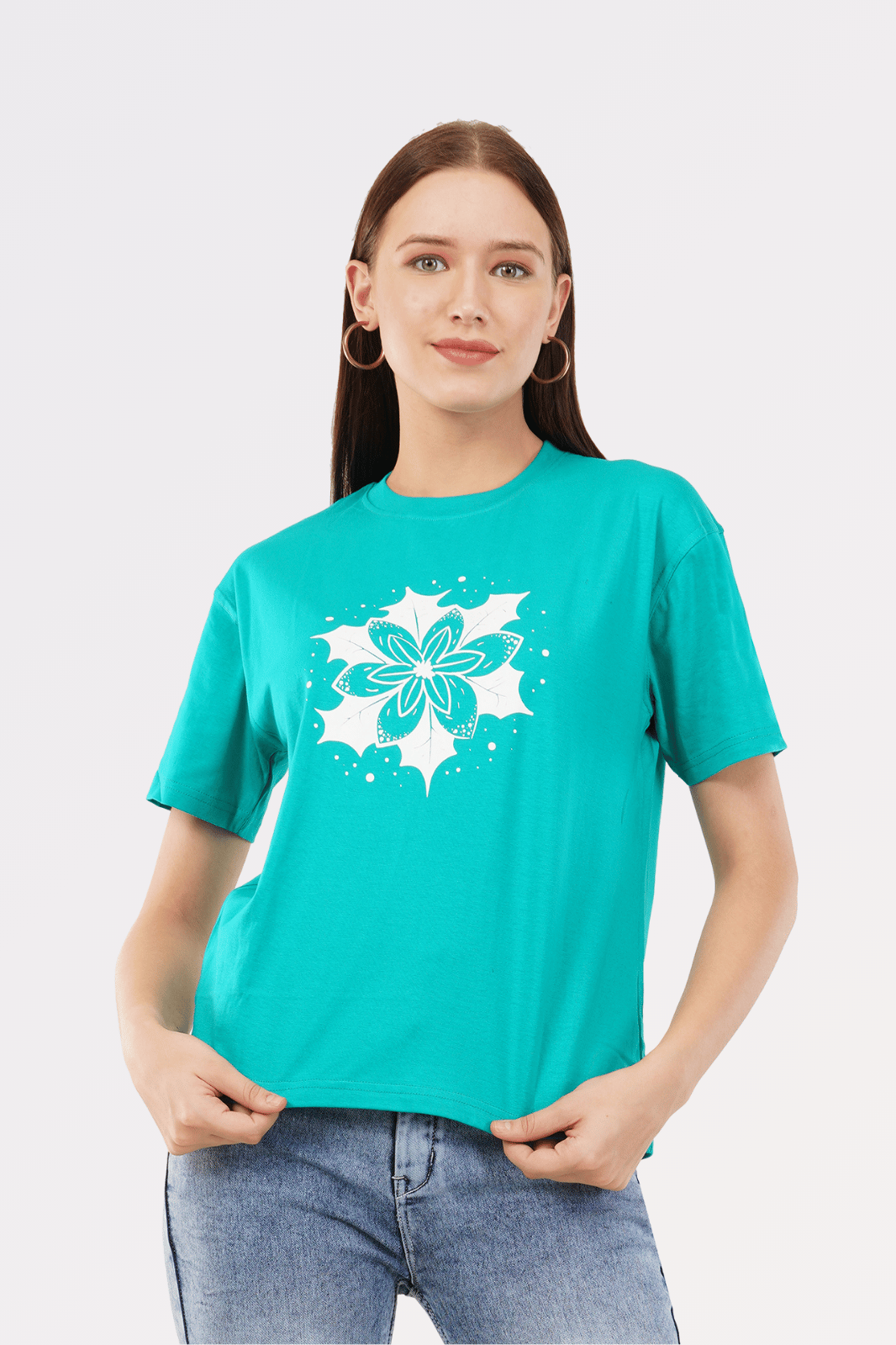 Green Cotton Boxy Fit Printed T-Shirt