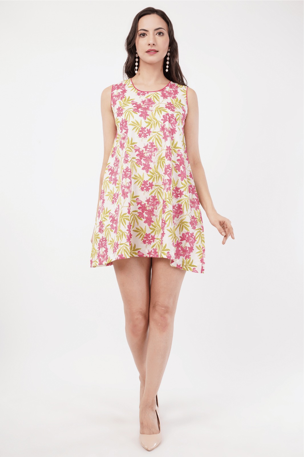 Printed Cotton A-Line Mini Dress