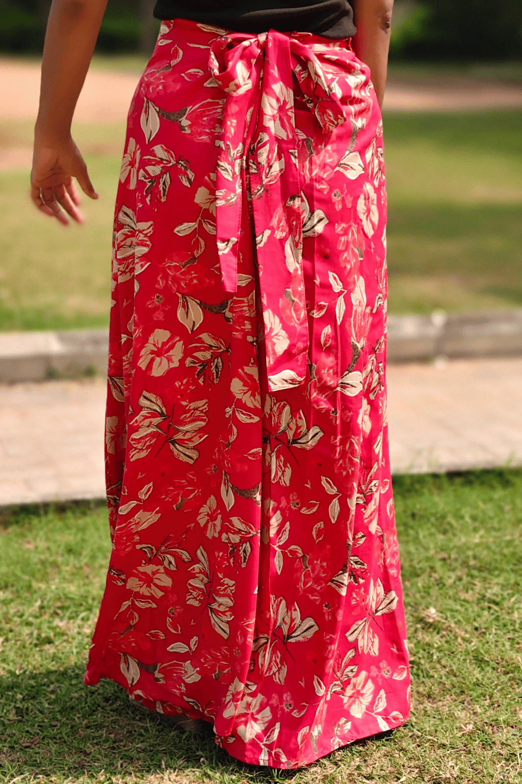 Pink Floral Maxi-Length Wrap Skirt in Premium Rayon