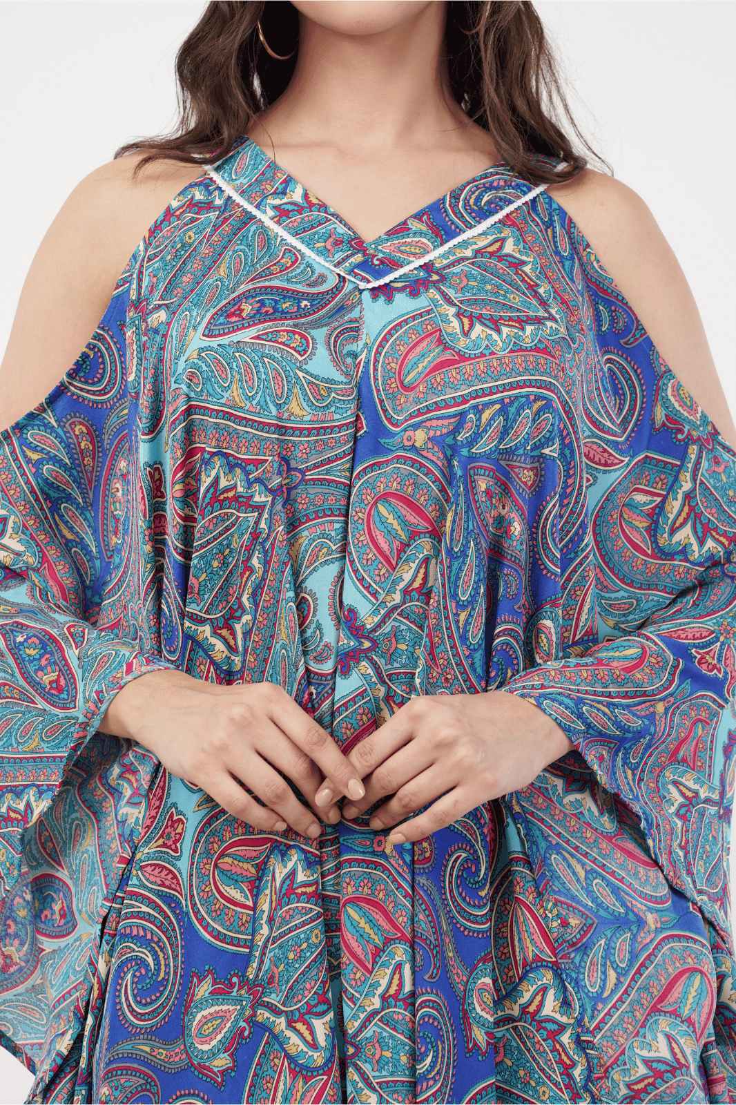 Multicolored V-Neck Kaftan Dress