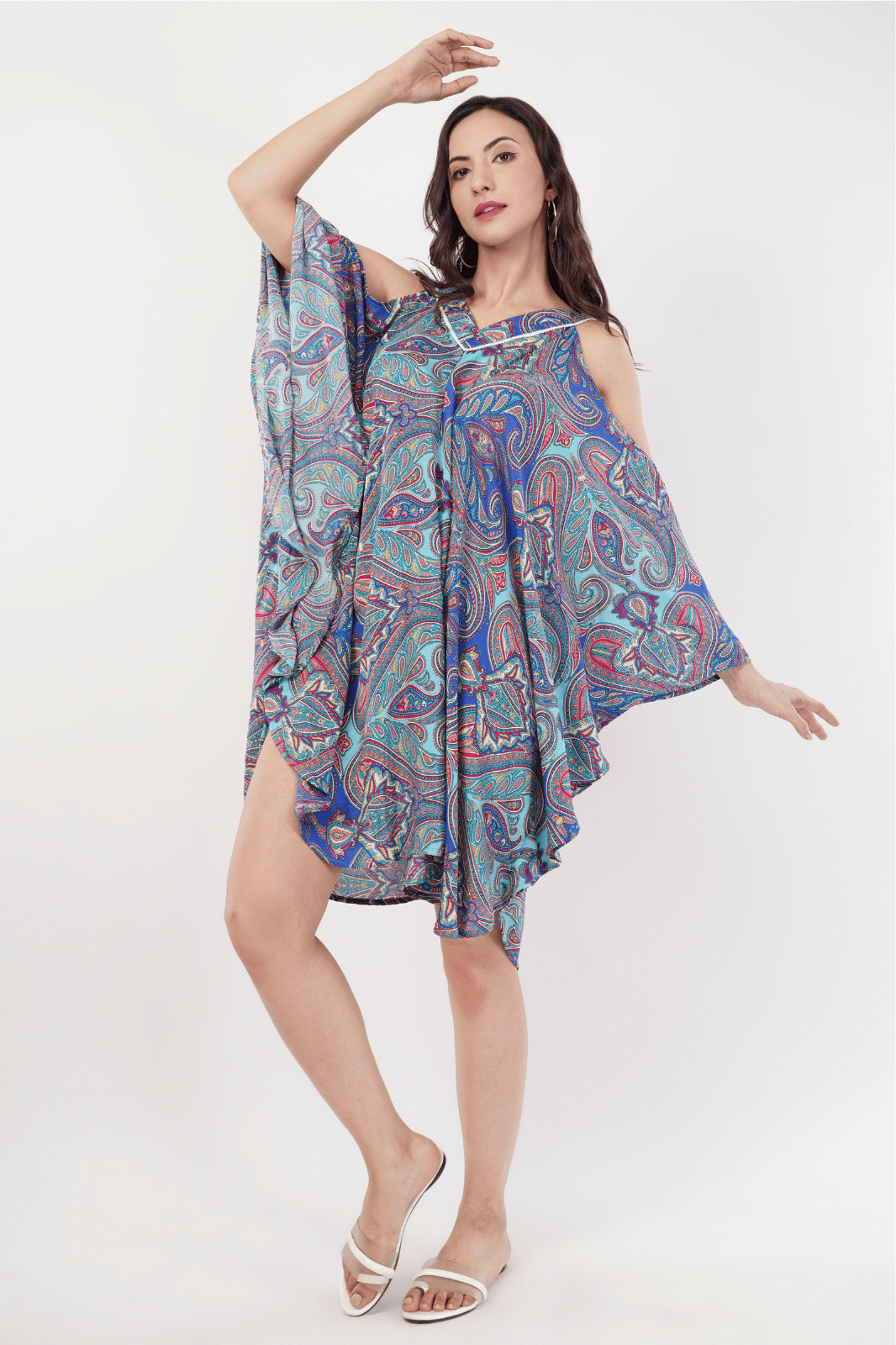 Multicolored V-Neck Kaftan Dress